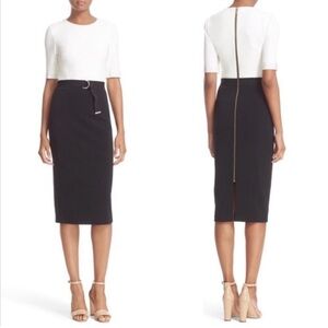 Ted Baker Wandee D-Ring Sheath Midi Colorblock Dress Black & Ivory Size 3 (8-10)